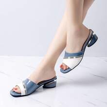 Sandalias de tacón grueso con pedrería para comercio exterior, elegantes sandalias de mujer, nueva moda de verano 2025, sandalias de tacón cuadrado para exteriores - Azul - Ver 2
