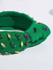 1件纯色宽边时尚嘉年华头带，手工制作，饰以彩色宝石，优雅派对配饰 - 綠色 - 查看 3