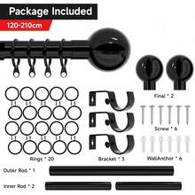 Curtain Pole Extendable Metal Chrom 28mm With Finials Rings Hooks Rod Fittings - Black Nickel - View 7