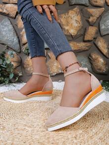 2026 European & American Spring/Autumn New Platform Pointed Toe Hollow Out Sandals Women Chunky Heel Ankle Strap High Heels - Beige - View 1