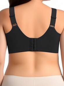 Plus Size Soft Support Wireless Bra, Seamless Lace Patchwork Bra For Women - Black - View 2