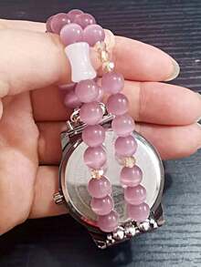 1pc Minimalist Purple Cat Eye Beaded Watch Band Compatible With Apple Watch 38/40/41/42/44/45/46/49mm, Elegant Ladies Watch Strap Compatible With Apple Watch Ultra 3/2/1 Series 1-11, Compatible With 20/22mm Lug Width Smart Watches - Compatible With Samsung/Garmin/ Etc. Smartwatch Replacement Band - Ideal For Valentine's Day Gift