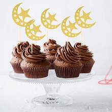 12pcs Glitter Moon And Star Eid Cupcake Toppers, Karim Party Supplies, Islamic Muslim Party Decorations, - Multicolor - View 5