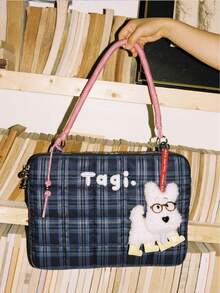 14-16 Inch Laptop Bag, Large-Capacity Plaid Embroidered Tablet Storage Pouch, Multi-Functional Computer & Tablet Organizer Bag - Multicolor - View 9