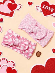 1pc Heart Print Bow Baby Headband, Soft Comfortable Jacquard Nylon Infant Headwear, Valentine's Day Baby Hair Accessory - Multicolor - View 5
