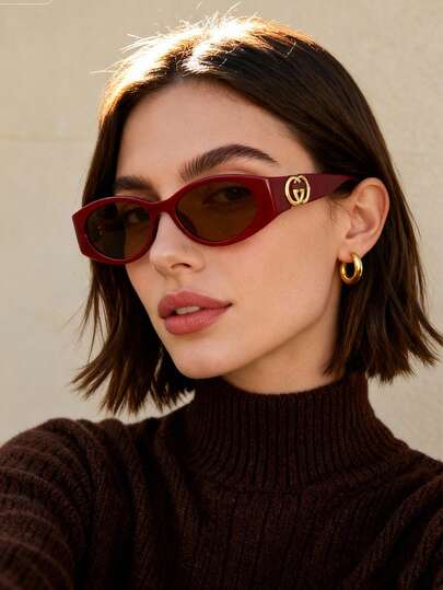 1 par de gafas de moda con marco ovalado pequeño para mujeres, casual y versátil, adecuado para todas las ocasiones