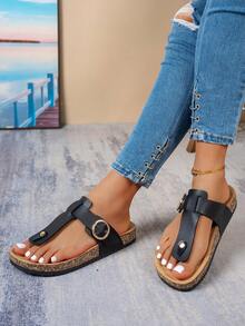Damen Flip Flops mit dicker Sohle, vielseitig einsetzbar, bequeme Outdoor-Straßen-Strand-Zehentrenner - Schwarz - Übersicht 5