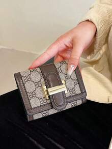 Women's Tri-Fold Flap Closure Short Black Floral Print Classic Multi-Card Holder Anti-Scan Bank/ID Card Vintage Style Compact Wallet - 棕色 - 查看 12