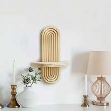 Wooden Arched Wall Shelf - Bohemian Style Floating Bookshelf For Home Bedroom, Living Room, Nursery, Office - Natural Color - Màu be - Xem 3