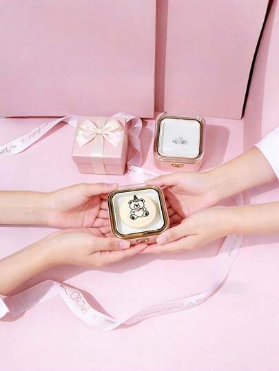 Soft Cute Rotating Panda Cake Jewelry Box, Automatic Rotation Design, Can Store Necklaces, Rings And Other Jewelry, Valentine's Day Birthday Gift, Creative Round Gift Box Decoration, Storage Packaging, 3-In-1 Interesting Gift