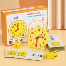 Wooden Early Education Clock Time Learning Set, Grade 1-2 Time Recognition Enlightenment Tool, Home Classroom Time Conversion Training Equipment, Cross-Border Compliant Set - Multicolor - View 2