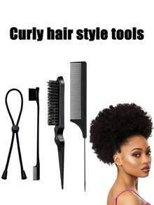 4pcs Hair Styling Tools Set, Includes 1pc Adjustable Headband Hair Tie, 3pcs Teasing Comb, Suitable For African Curly Hair, Ponytail, Natural Waves - Multicolor - View 7