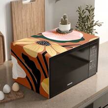 1pc Sunflower Print Microwave Dust Cover, 30cm*90cm, Decorative Dust Cover, Flat Printing, Linen Material, Non-Waterproof, With Side Pocket, Home Decor, Appliance Protection, Easy To Use And Clean