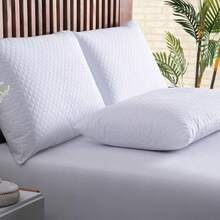 Set Of 2 Quilted Waterproof Pillowcase Covers, Soft Touch, Complete Protection Against Liquids, Anti-Mold, Easy To Clean - trắng - Xem 2