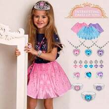 Ropa de princesa para niñas, disfraz de niña con faldas, zapatos, corona y joyas de juego, juguetes de princesa para niñas de 3, 4, 5, 6 años, zapatos para niños, idea de regalo para cumpleaños - / - Ver 3