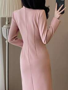 ELYRADIA Đầm dạ hội trang trọng, màu trơn, chất liệu vải dệt thanh lịch, kiểu dáng xoắn chéo, bất đối xứng, thích hợp cho mùa xuân/hè. - Màu Hồng baby - Xem 9