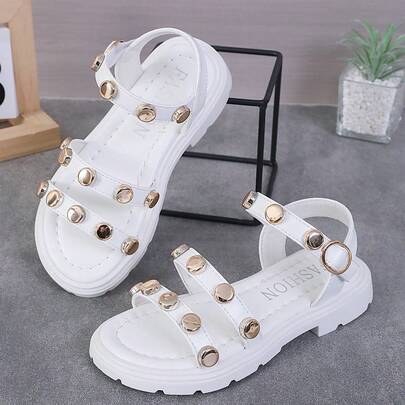 2026 Sommer Neue Kinder Flache Sandalen, Mädchen Casual Mode Vielseitige Runde Zehenkappe Weiche Sohle Bequeme Flache Sandalen, Schüler Sandalen, Prinzessin Sandalen, Mädchen Strand Sandalen