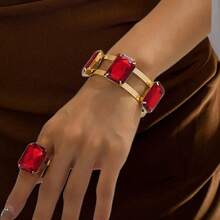 Bộ 2 món trang sức sang trọng, thời trang, thiết kế độc đáo hình vuông bằng kim loại đính đá giả + 1 chiếc nhẫn điều chỉnh được, thanh lịch, thích hợp cho phụ nữ đeo hàng ngày và làm quà tặng. - màu đen - Xem 2