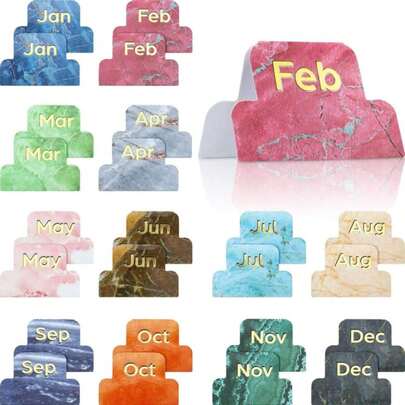 24 Pieces Adhesive Monthly Planner Tabs Designer Accessories Monthly Plan Stickers Decorative Calendar Adhesive Index Colorful Neutral Metallic Marble Pattern For Office Study Planners Organizations