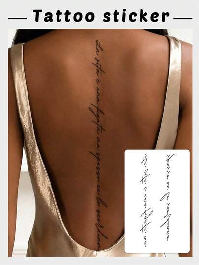 1 tatuagem temporária moderna e à prova d'água com frase em inglês escrita à mão em francês, arte elegante com linhas finas para as costas, adesivo de tatuagem de uso único e resistente ao suor