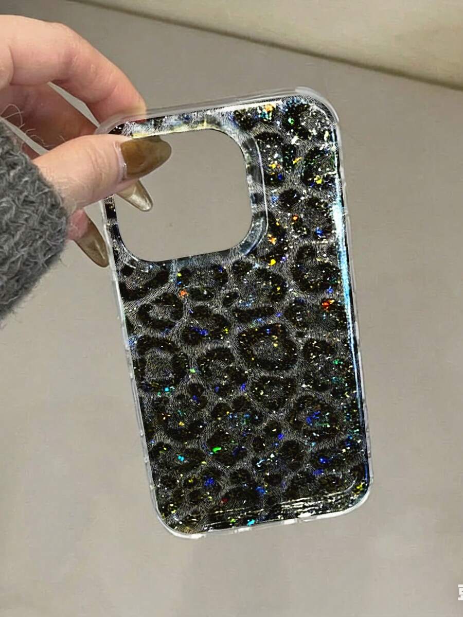 半透明豹纹树脂闪粉防震手机壳，兼容 17/17 Pro/17 Pro Max/16/15 XR/7/8/16 Pro Max/13/15 Pro Max/12 Pro Max/13 Pro Max/14 Pro Max、Galaxy S25/S25 Plus/S25 Ultra、A16/A36/A26/A56、S24 - 彩色 - 查看 1