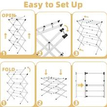 Heavy-Duty Stainless Steel Floor-To-Ceiling Drying Rack, Expandable And Foldable Three-Layer Laundry Drying Rack, Towel Rack, Air Drying Rack, Suitable For Indoor And Outdoor Drying And Hanging, Space-Saving Clothing Drying Rack - White - View 4