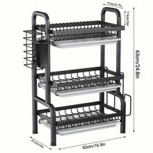 Dish Drying Rack, Three-Tier Kitchen Storage Rack, Countertop Dish Drying Rack With Quick-Drain System, Knife, Fork, And Cutting Board Holder - Suitable For Bowls, Plates, And Other Items, Kitchen Organizer And Storage Solution - Black - View 10