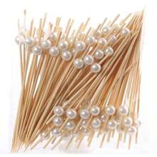 10/50/100pcs Fruit Salad Decoration Bamboo Skewers, Synthetic White Pearl Decor Bamboo Skewers For Fruit, Cake, Dessert Plating, Party Elegant Fruit Forks For Cocktail Party, Outdoor BBQ Party And Wedding Cake & Dessert - White - View 1