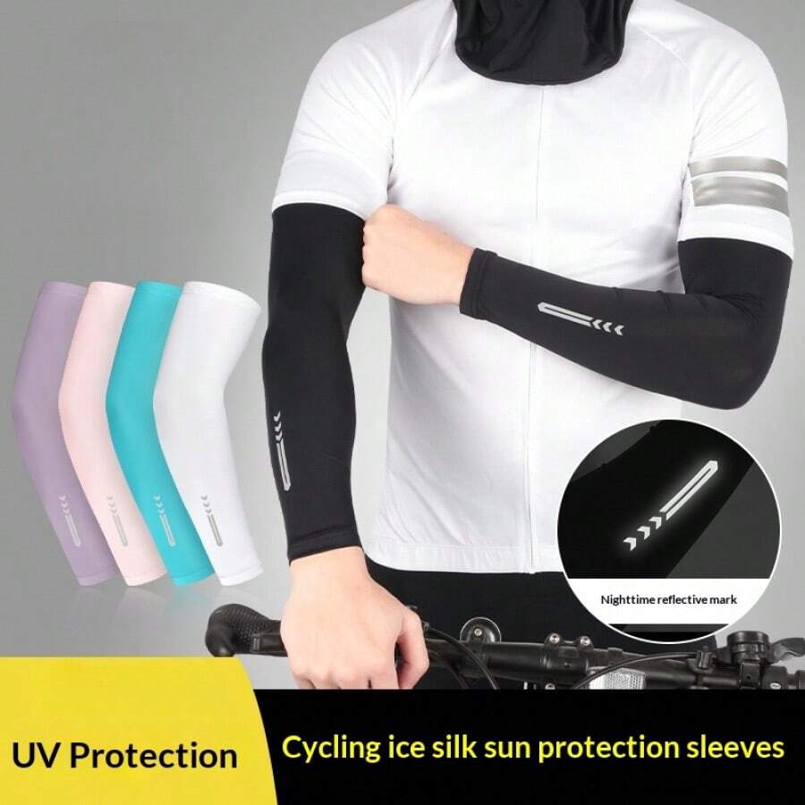 1 双骑行冰丝袖套，男女通用户外运动钓鱼旅行防晒袖套，适合春夏穿着 - 彩色 - 查看 1