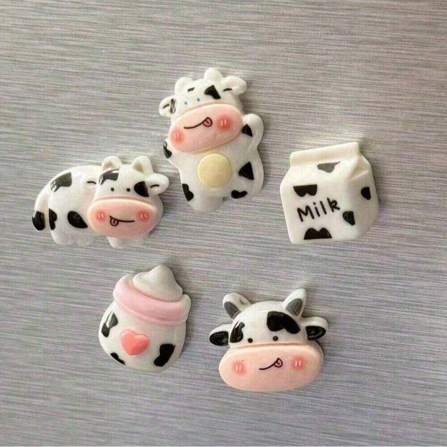 5pcs/8pcs/10pcs Cute Cartoon Cow Fridge Magnets, Oval Plastic Refrigerator Stickers And Whiteboard Decals, Suitable For Home And Office Decoration, Creative Educational Supplies, Magnetic Decorations - Multicolor - View 1