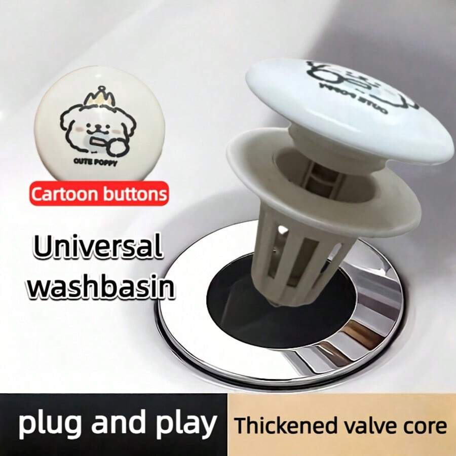 2pcs Cartoon Pattern Ceramic Spring Core, Bathtub Drain Plug, Sink Drain Plug, Anti-Clogging Pop-Up Drain, Odor-Proof Press-Type, Bathroom Plumbing Accessories