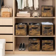 Cube Storage Bins, Cube Storage Organizer With Handles, Foldable Storage Cubes, Cubby Bins, Wood Print Storage Bins, Fit Cube Storage Unit, Rustic Brown, 13 Inch 6-Pack - 鄉村棕色-6件裝 - 查看 4