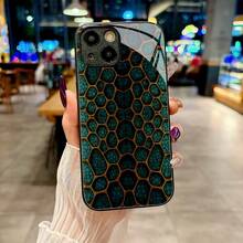 Organic Cell Hive Golden Organic Mosaic Cellular Gold Pattern Exotic Geometric Flow High-End Fashion,Shockproof,Stain-Resistant And Durable Creative Glass Phone Case For IPhone 17/17Air/17Pro/17ProMax/16/15/14/14Plus/Pro/ProMax/13/12/11/Pro/ProMax,The Perfect Festival Gift - 黑色 - 查看 6