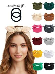 4pcs/12pcs New Cute Rabbit Ear Knotted Headbands, Paisley Pattern Elastic Headbands, Solid Color Bow Headbands For Yoga, Sports, Outdoor, Women Women Hair Accessories Elegant Hair Band
