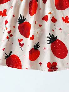 Baby GirlStrawberry Flower Pattern Flutter Sleeve Cute Princess Dress, Summer - Pink - View 5