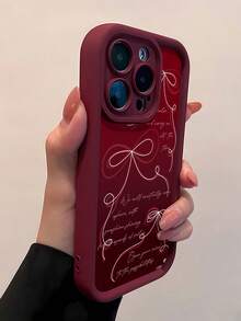 Estuche para teléfono con diseño de lazo elegante Compatible con estuches para teléfonos   17  16 Pro Max  15 Pro Max  13 y  12 Estuche para teléfono de TPU de cobertura total a prueba de golpes engrosado Una opción elegante para familiares, amigos, seres queridos, novios/novias y regalos de Año Nuevo - Burdeos - Ver 4