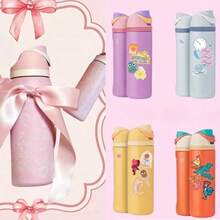 24oz /32oz Stainless Steel Insulated Water Bottle With Straw, Portable Coffee Mug Suitable For Hot & Cold Drinks, Fitness And Cycling Water Bottle, Leak-Proof Lid Travel Cup For Camping, Hiking, Driving, Outdoor Activities, - 草莓 - 查看 1
