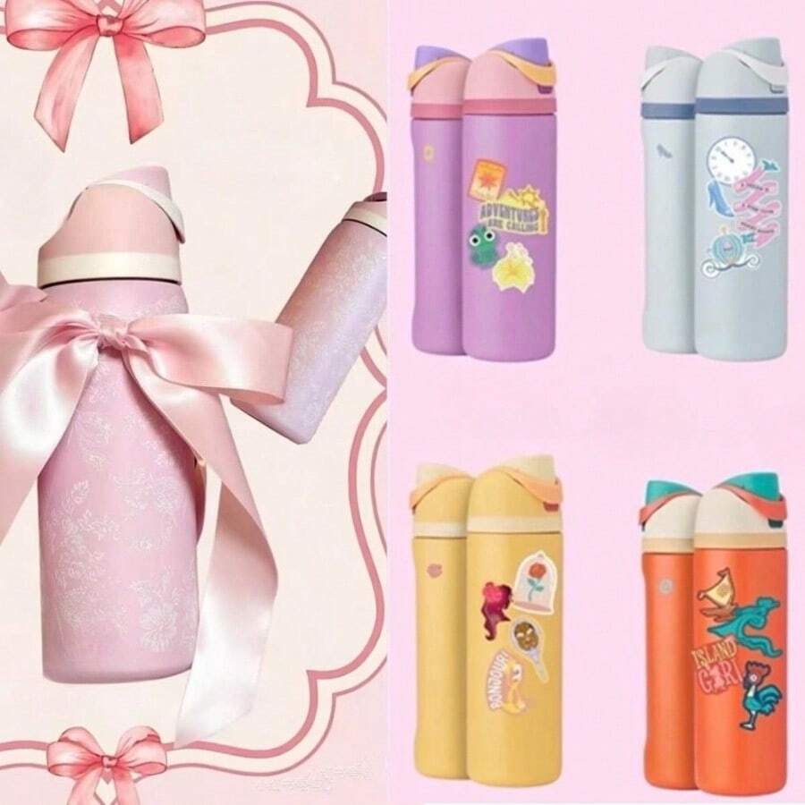 24oz /32oz Stainless Steel Insulated Water Bottle With Straw, Portable Coffee Mug Suitable For Hot & Cold Drinks, Fitness And Cycling Water Bottle, Leak-Proof Lid Travel Cup For Camping, Hiking, Driving, Outdoor Activities, - 草莓 - 查看 1
