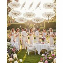 Paraguas de papel para bodas (1/2/5/10 piezas) - Mangos de madera, paraguas de papel pintados a mano, sombrillas blancas, paraguas de papel al óleo redondos chinos retro, perfectos para bodas, novias, bodas vintage, sombrillas al aire libre, sombrillas Hanfu, accesorios, fotografía y decoraciones de boda. - Beis - Ver 9