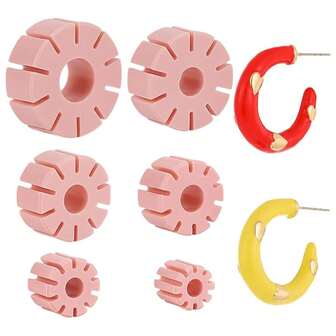 6pcs Polymer Clay Bangle Mold, 6 Sizes Flat & Round Pink Ring Earring Making Guide, Polymer Clay Jewelry Making Tools