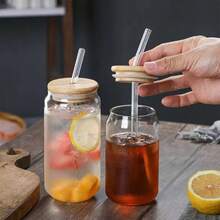 24pcs/Set Glass Cups With Lids And Straws, 16oz Glass Coffee Mugs, Iced Coffee Glasses With Lids And Straws, Suitable For Family Gatherings, Parties, Weddings And Mother's Day Gifts - Clear - View 3