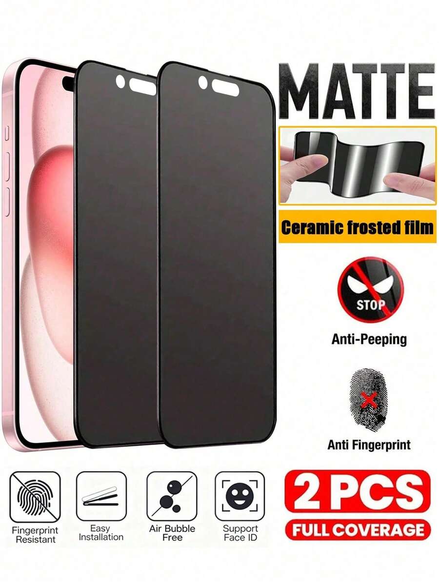 2 Packs - Matte Privacy Screen Protector Compatible With IPhone 17 Pro Max [6.9-Inch], Privacy Accessory, Anti-Glare And Anti-Fingerprint Film, Easy To Install, Bubble-Free, Silky Smooth Touch, Daily, Office, And Home Use. Screen Protection Essentials, Applicable To Daily Shield, Office, Home Daily Shield Office Home Phone Screen Protector Phone Accessories Anti-Spy Waterproof Shockproof Anti-Fall Scratch Resistant - Black - View 1