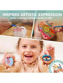 Kit de pintura de roca para niños, artes y manualidades para niñas y niños de 6 a 12 años, suministros de bricolaje para pintar rocas, kits de manualidades de Pascua, cumpleaños para niños,38259509 - Marrón Chocolate - Ver 5