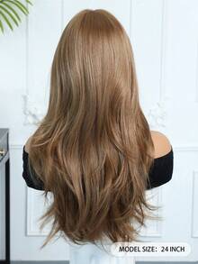 Tóc giả dài 24 inch, kiểu gợn sóng, có mái, chân tóc màu nâu sẫm, tóc giả màu nâu ombre điểm xuyết vàng, tóc giả tổng hợp chịu nhiệt, thích hợp cho sử dụng hàng ngày, dự tiệc, cosplay. - màu nâu - Xem 4