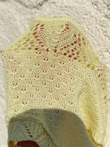 MORI 2026春夏新款奶油色无袖荷叶边镂空针织女式上衣 - 黃色 - 查看 9