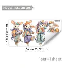 1张可爱兔子抱彩蛋窗贴，包含蝴蝶和花朵图案，可移除PVC自粘贴纸，适合春季复活节卧室、客厅、阳台和橱窗装饰。 - 彩色 - 查看 12