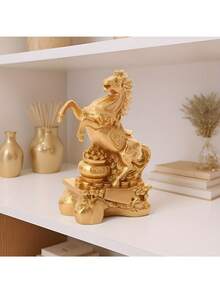 1 pieza Estatua decorativa de caballo dorado de resina, adecuada para decoración del hogar y oficina, ornamento auspicioso del Año Nuevo Chino - Multicolor - Ver 8
