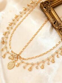 1pc Bohemian Style Shell Tassel Rhinestone Metal Chain Hair Accessory (Handmade Chain Can Be Cut To Size, Crystal And Shell Quantity May Vary) - Gold - View 4