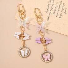 1 pieza Llavero de mujer con mariposa de acrílico y anillo redondo con rhinestones, elegante y de moda, gran regalo para mejores amigas