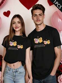 Magliette partner con motivo al burro di arachidi e gelatina, cotone di prima qualità, vestibilità comoda, stile casual, stampa grafica unica - DonnaNero-1PC - Visualizzare 1
